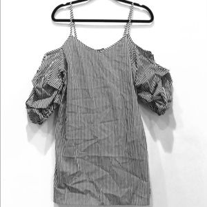 Black White Striped Off Shoulder Dress Sz M